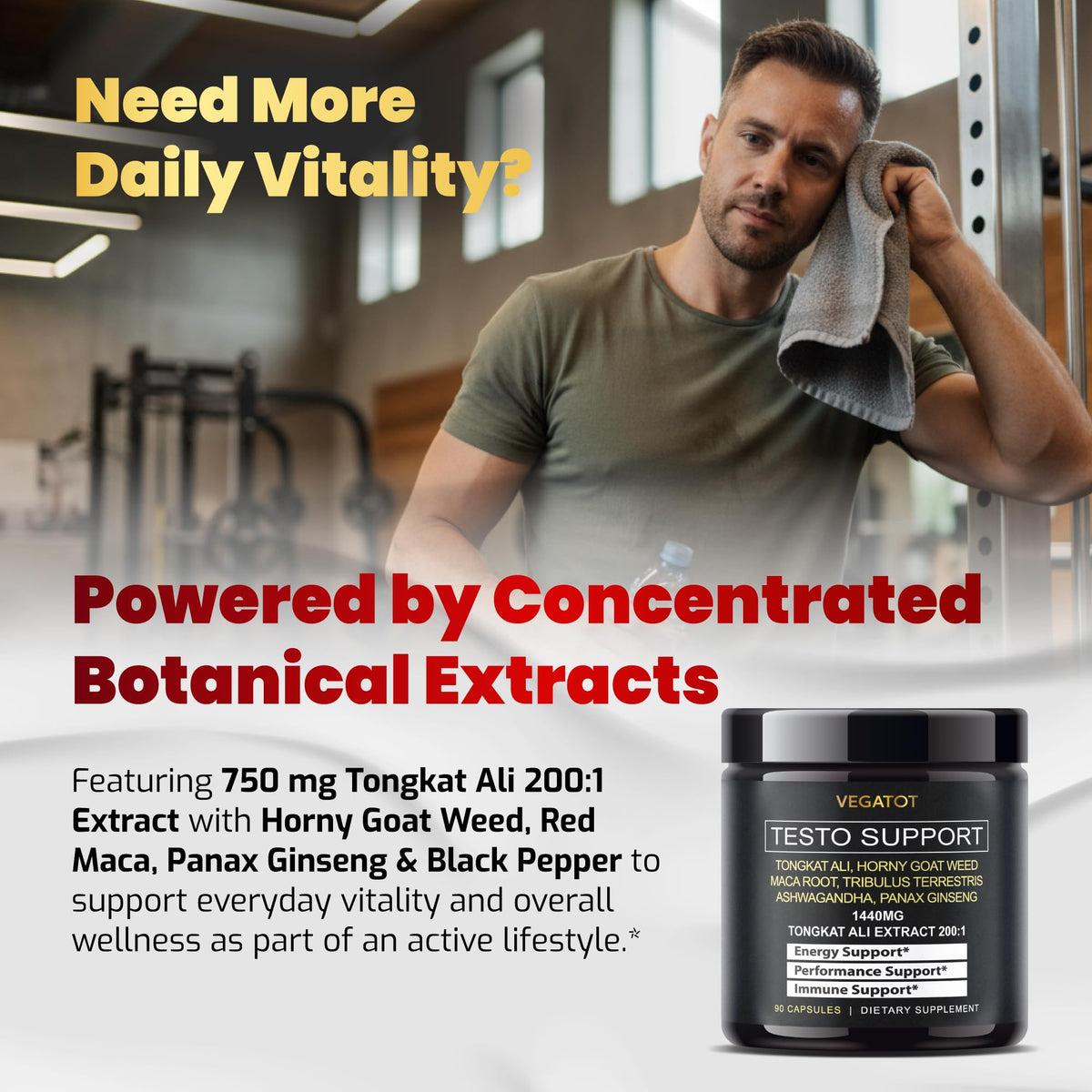 VEGATOT 8 in 1 Tongkat Ali with Maca Root & Panax Ginseng - 90 Capsules - image 2