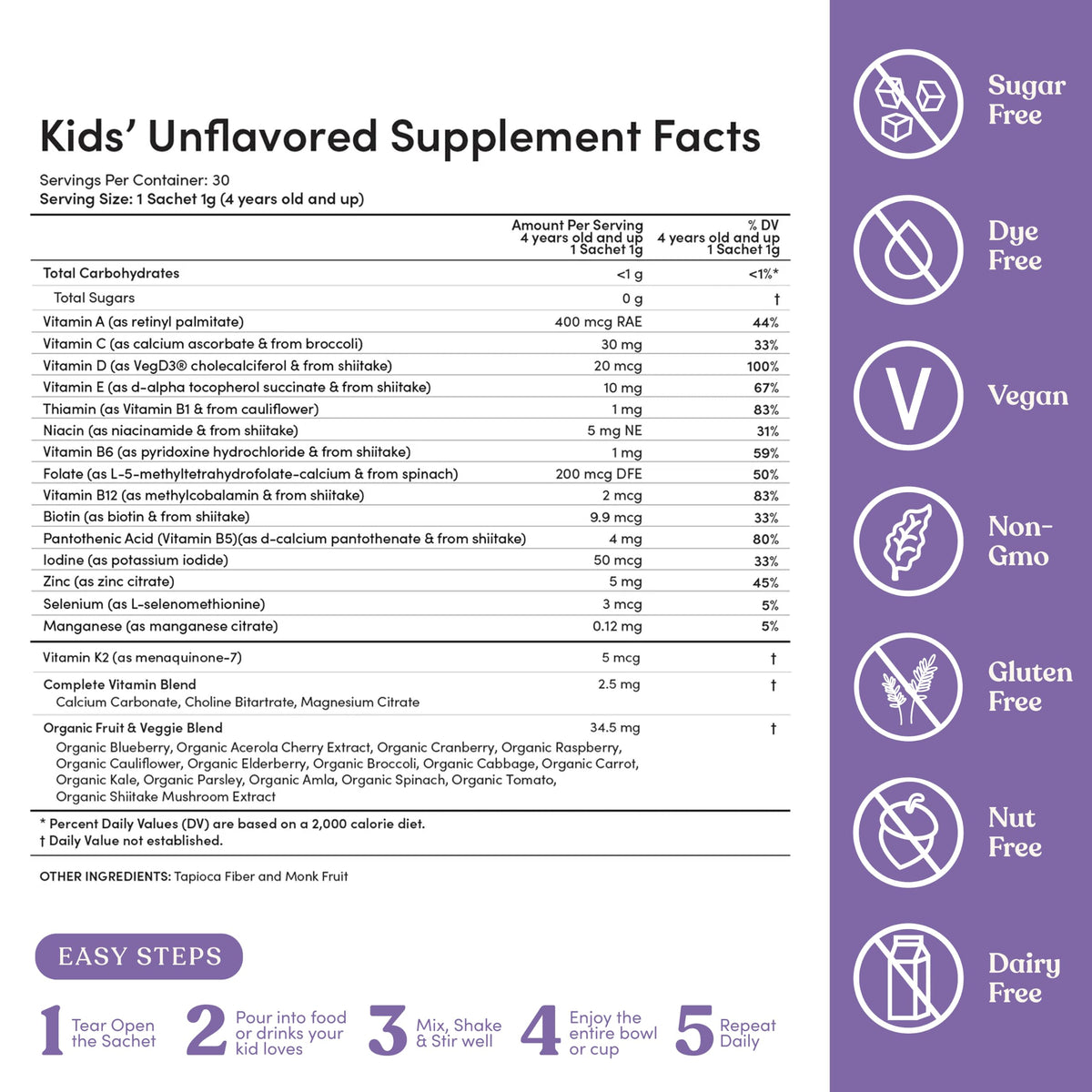 ELLAOLA Kids Multivitamin Powder Tasteless - 30 Sachets - image 4