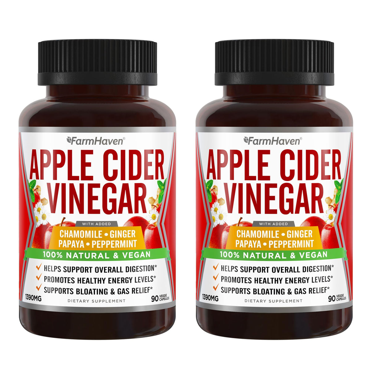 FarmHaven Apple Cider Vinegar Capsules with Ginger & Chamomile - 180 Capsules