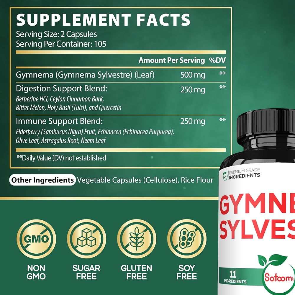 Satoomi Gymnema Sylvestre 1000mg Supplement - 210 Capsules - image 2