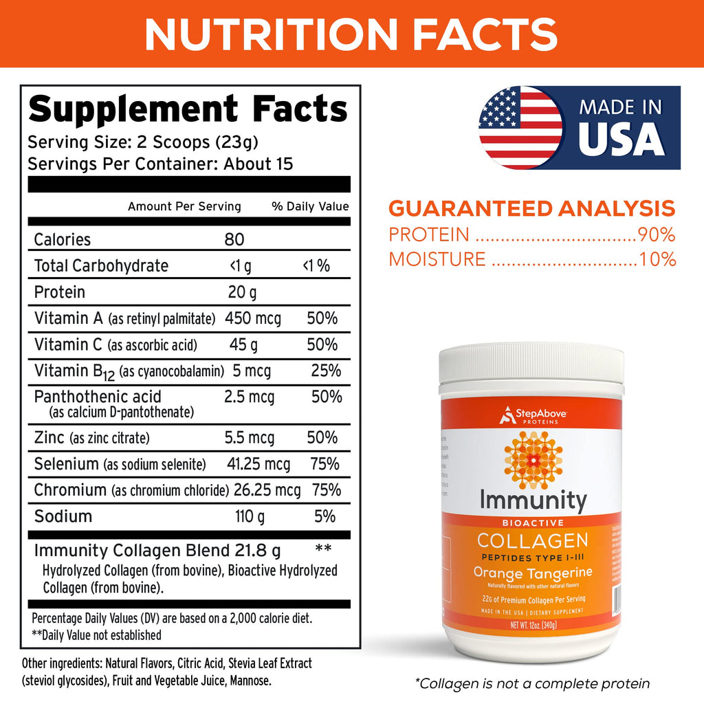 Step Above Proteins Immunity Collagen Peptides Orange Tangerine - 12 Oz - image 7