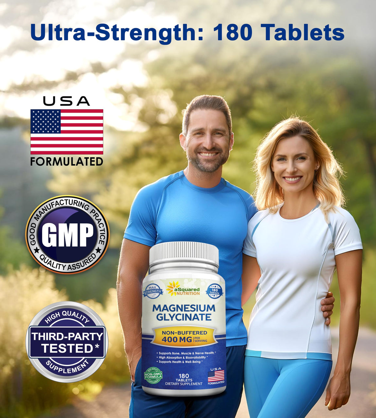 aSquared Nutrition Magnesium Glycinate 400mg - 180 Tablets - image 2