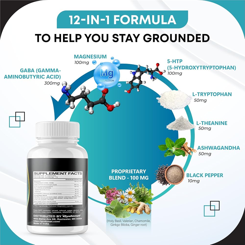 GUDOMET GABA 12-in-1 with 5-HTP & L-Theanine - 150 Capsules - image 4