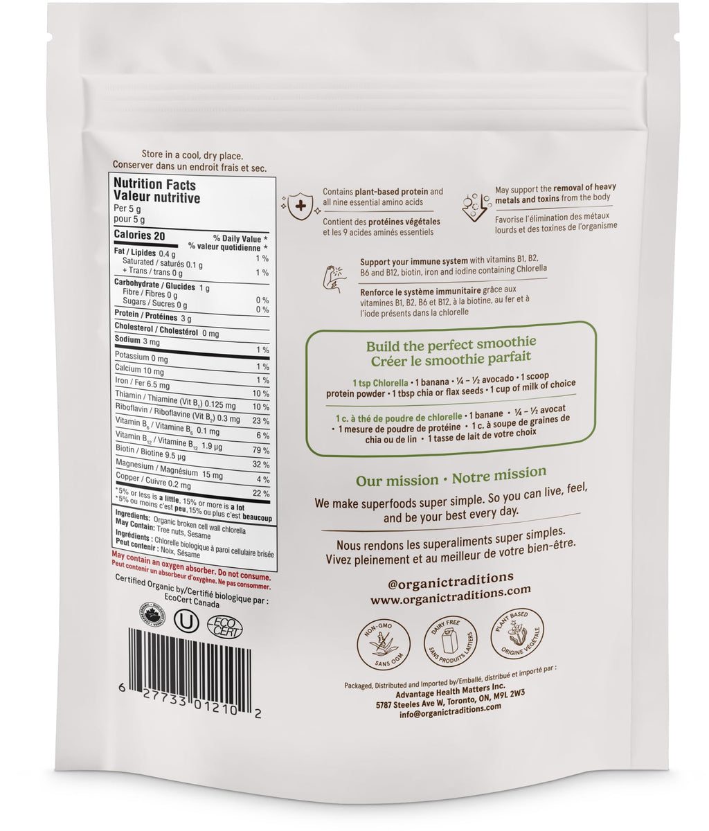 Organic Traditions Chlorella Algae Powder, Broken Cell Wall - 5.3oz - image 2