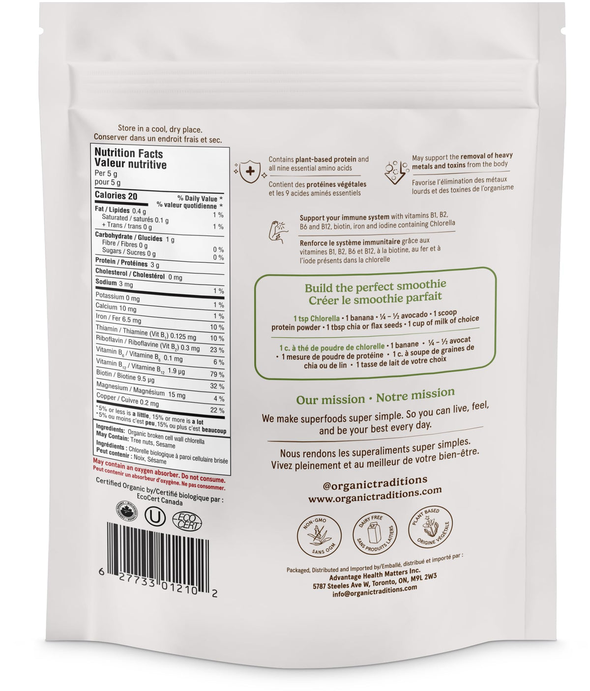 Organic Traditions Chlorella Algae Powder, Broken Cell Wall - 5.3oz - image 2