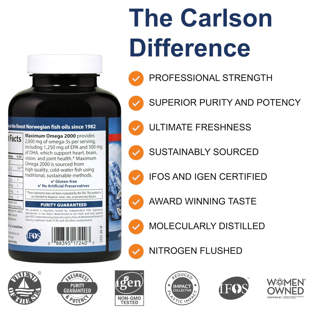 Carlson Maximum Omega 2000 Fish Oil 2000 mg - 90 Softgels - image 2