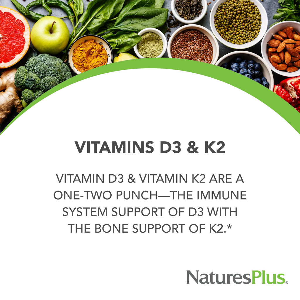 NaturesPlus Vitamins D3 & K2 Bone Support - 90 Tablets - image 2