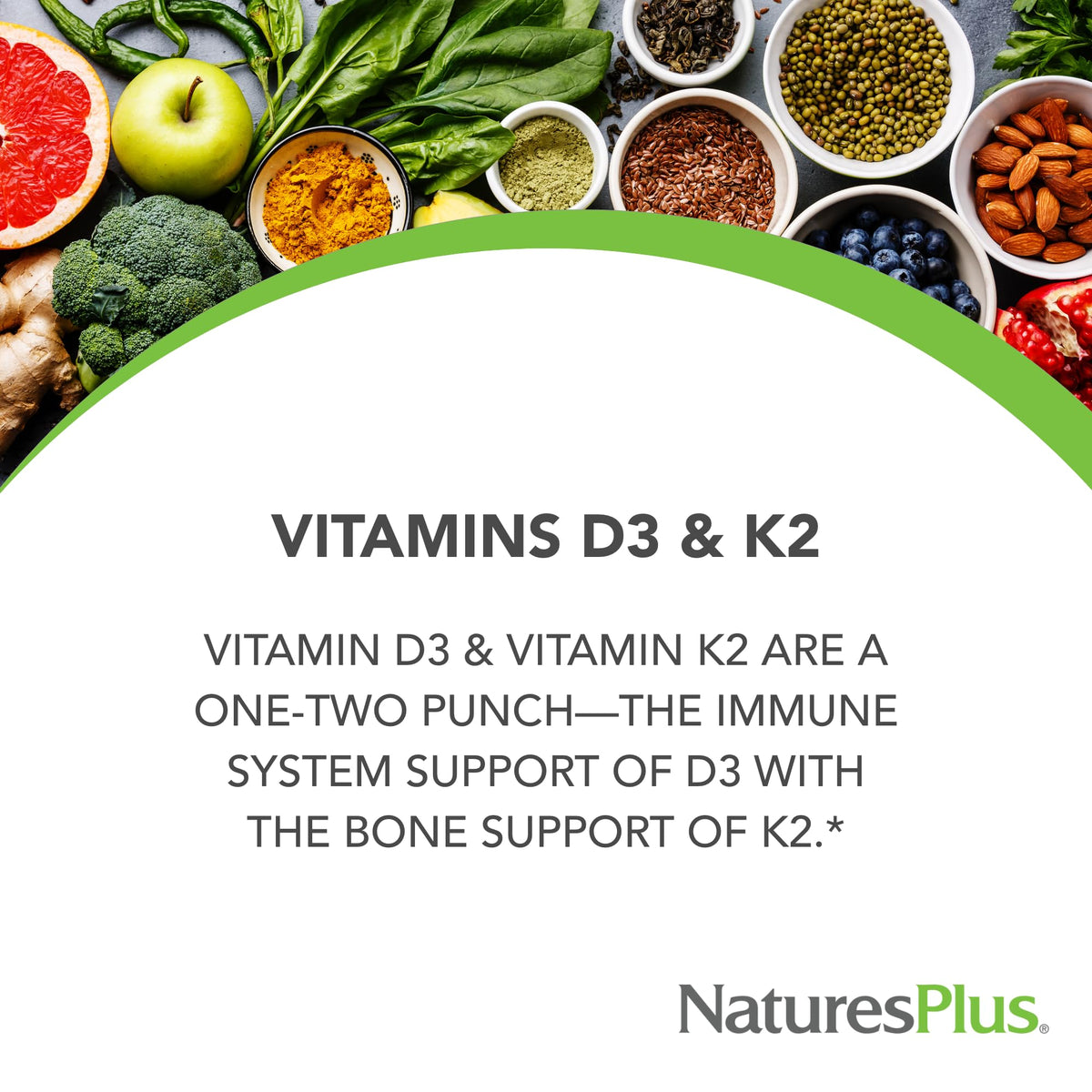 NaturesPlus Vitamins D3 & K2 Bone Support - 90 Tablets - image 2