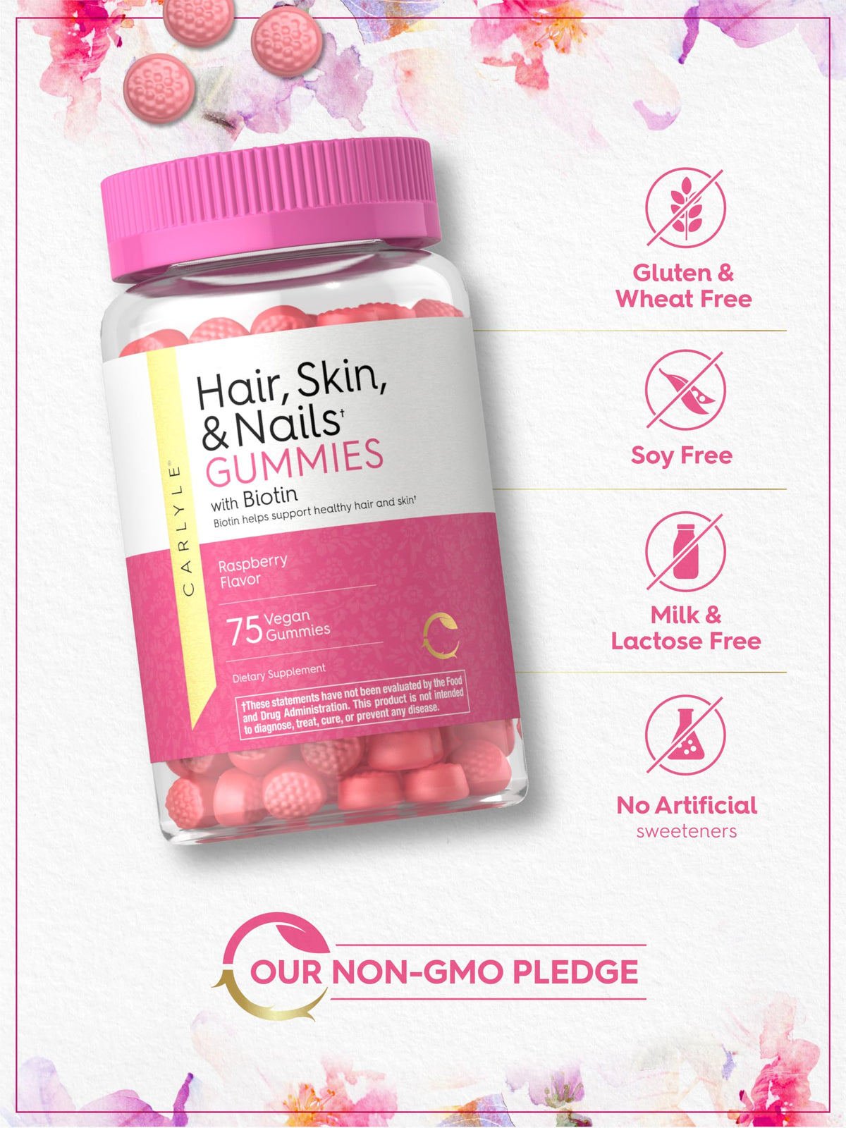 Carlyle Hair Skin and Nails with Biotin 2500mcg - 75 Gummies - image 5