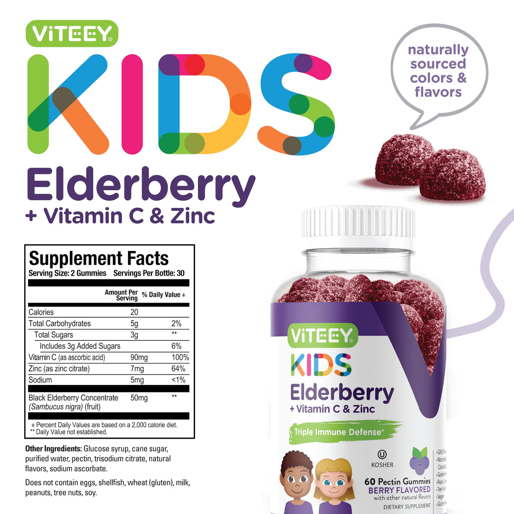 Viteey Sambucus Black Elderberry Gummies Formulated for Kids - Immune