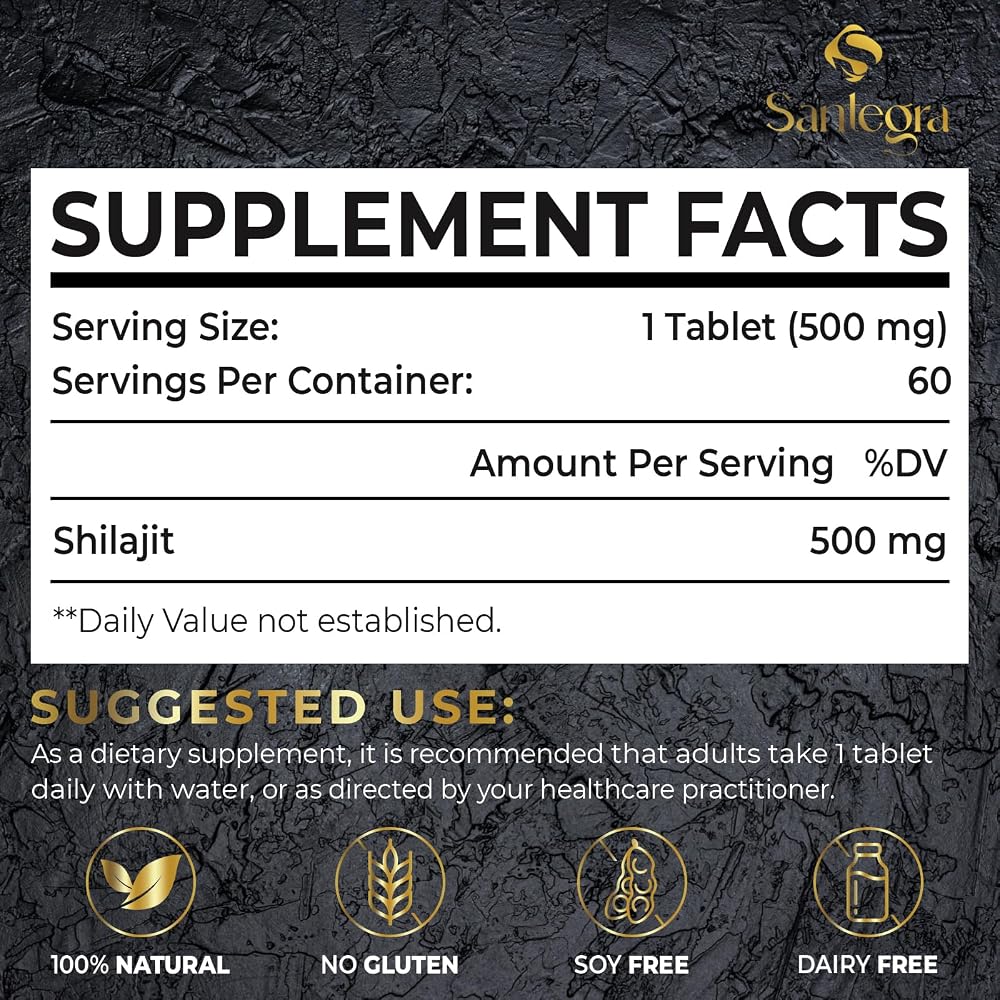 Santegra Shilajit Tablets 500 mg for Energy - 60 Tablets - image 2