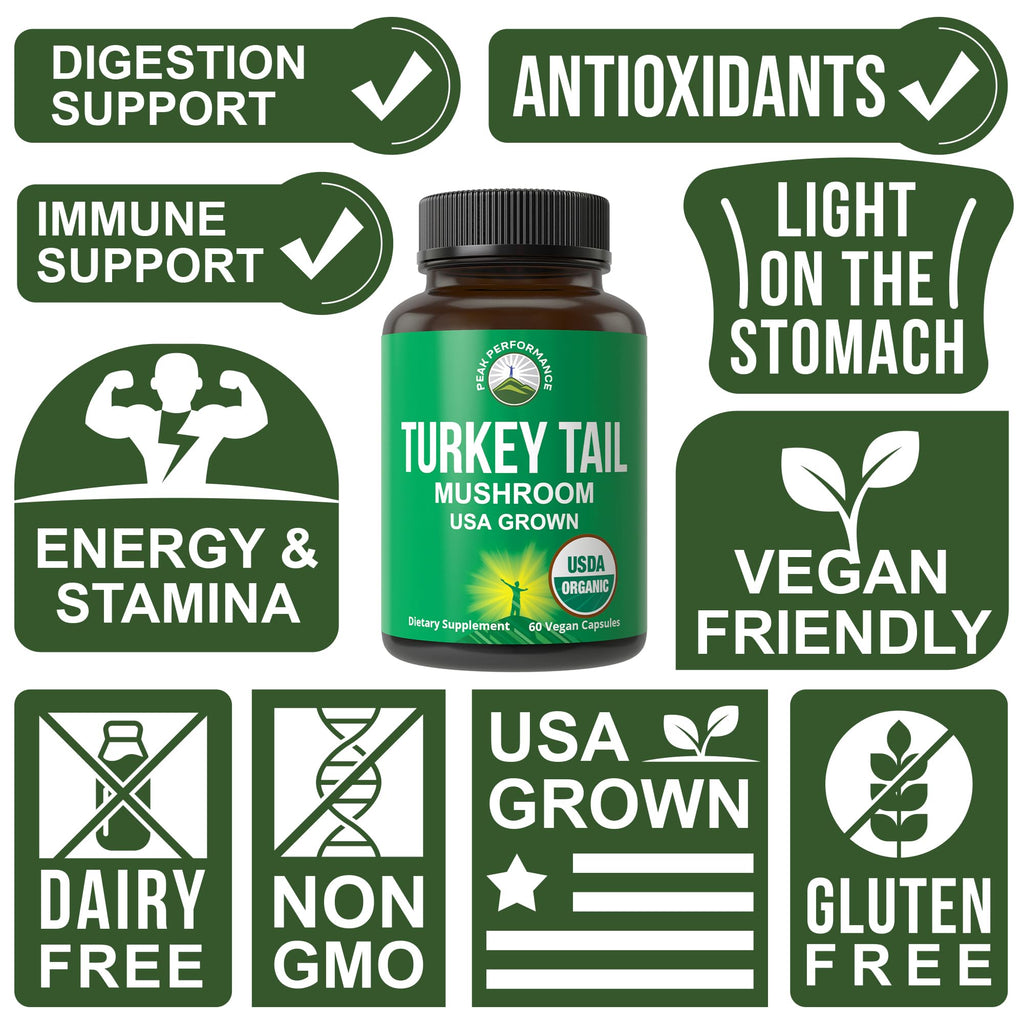 Peak Performance Organic Turkey Tail Mushroom Capsules - 60 Count - image 3