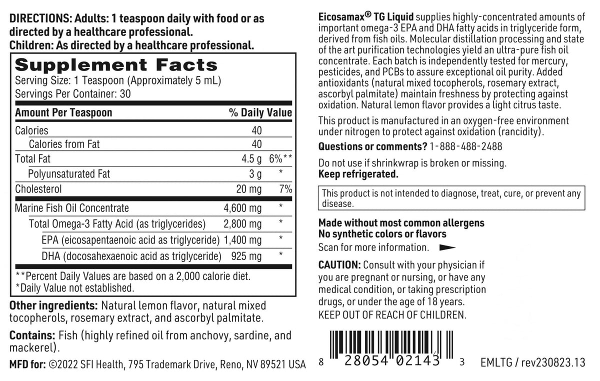 SFI Health Eicosamax TG Fish Oil Omega-3 Liquid - 5 fl oz - image 5