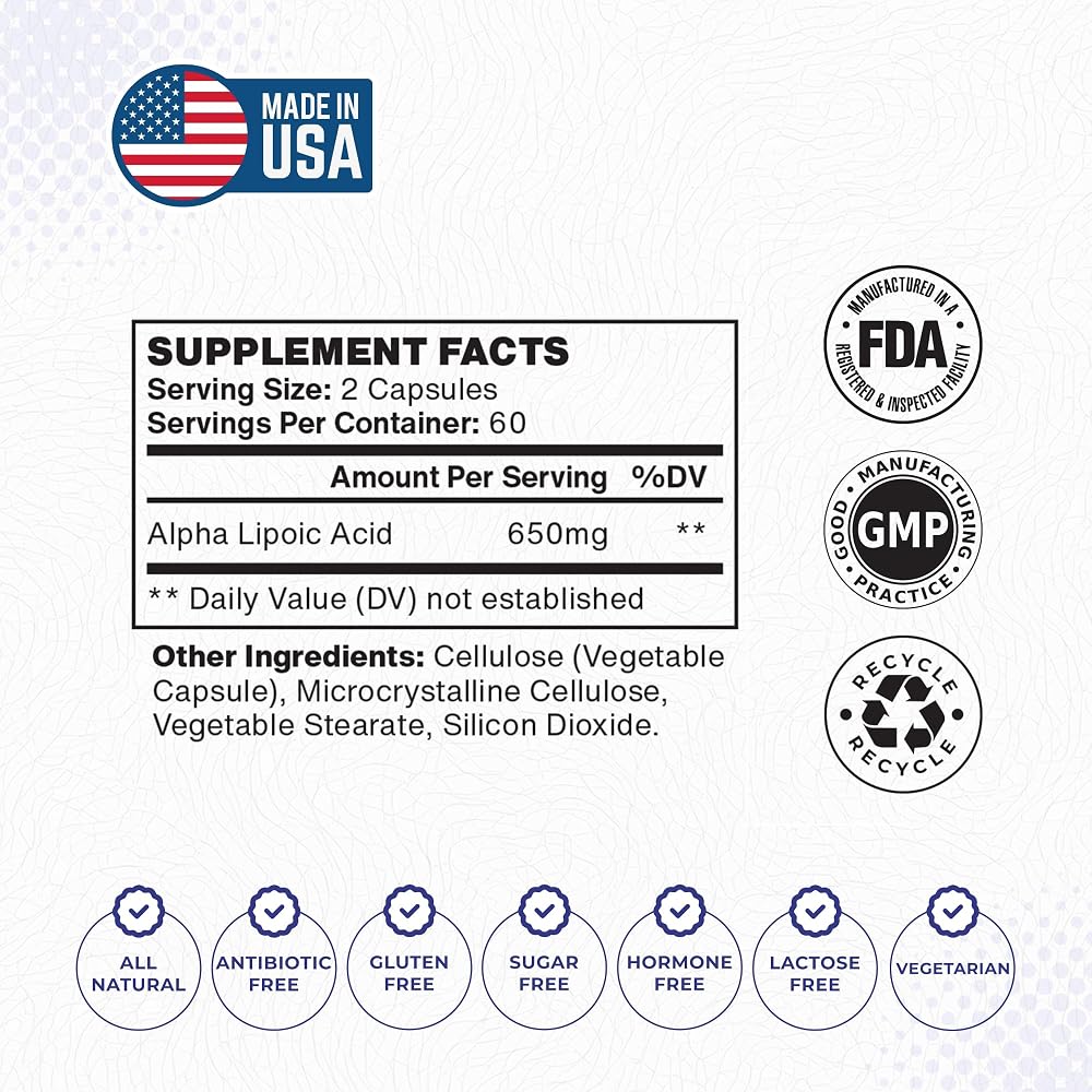 Foods For Gut Alpha Lipoic Acid 650 mg - 120 Vegetarian Capsules - image 2