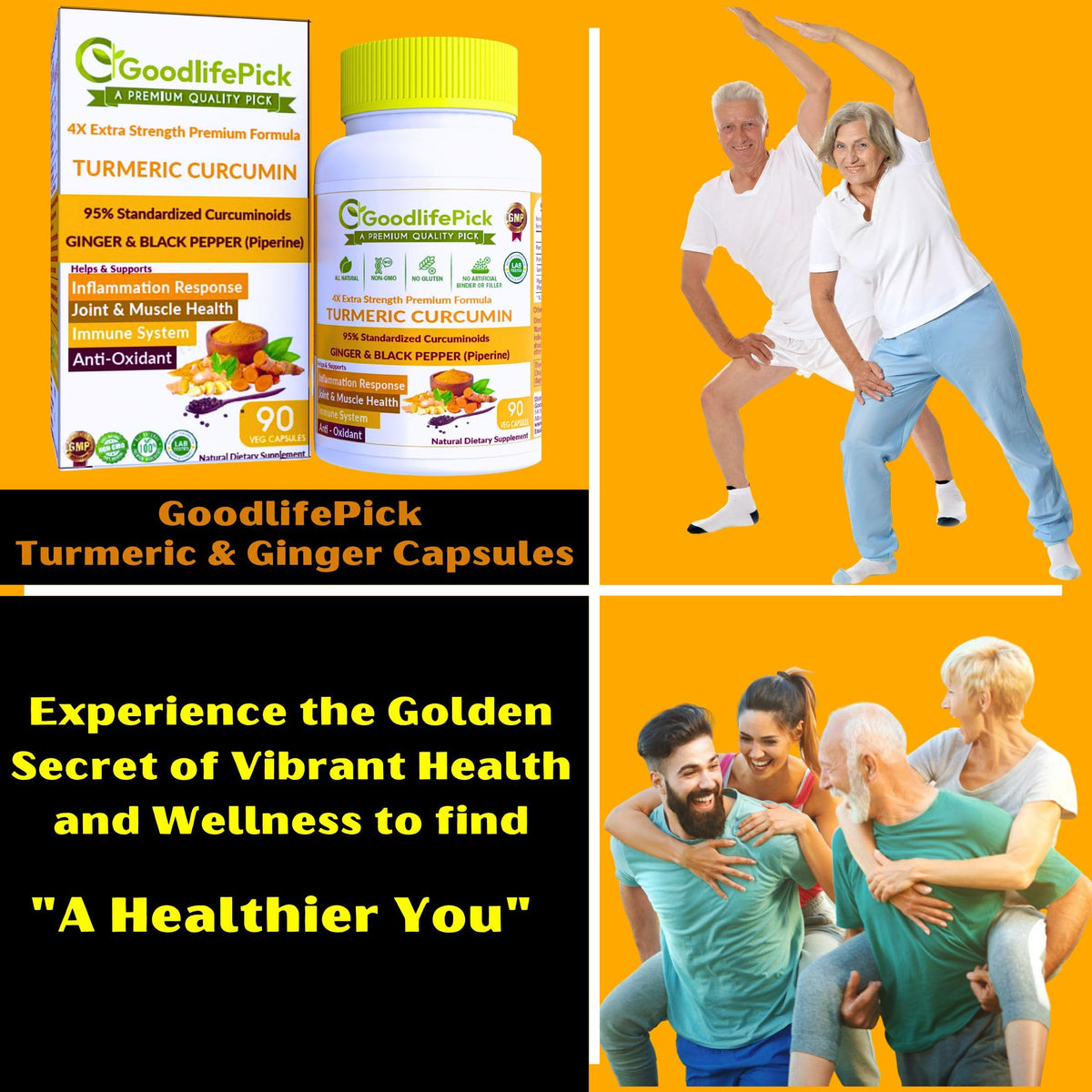 GoodlifePick Premium Turmeric Curcumin Capsules with Ginger & Black