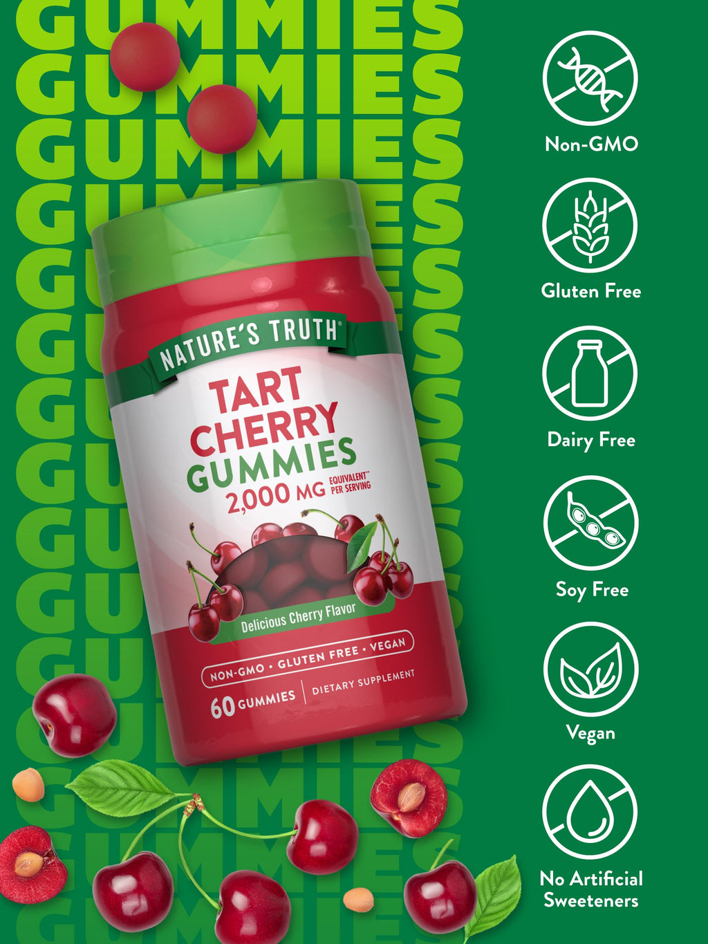 Nature's Truth Tart Cherry Gummies - 60 Count - image 3