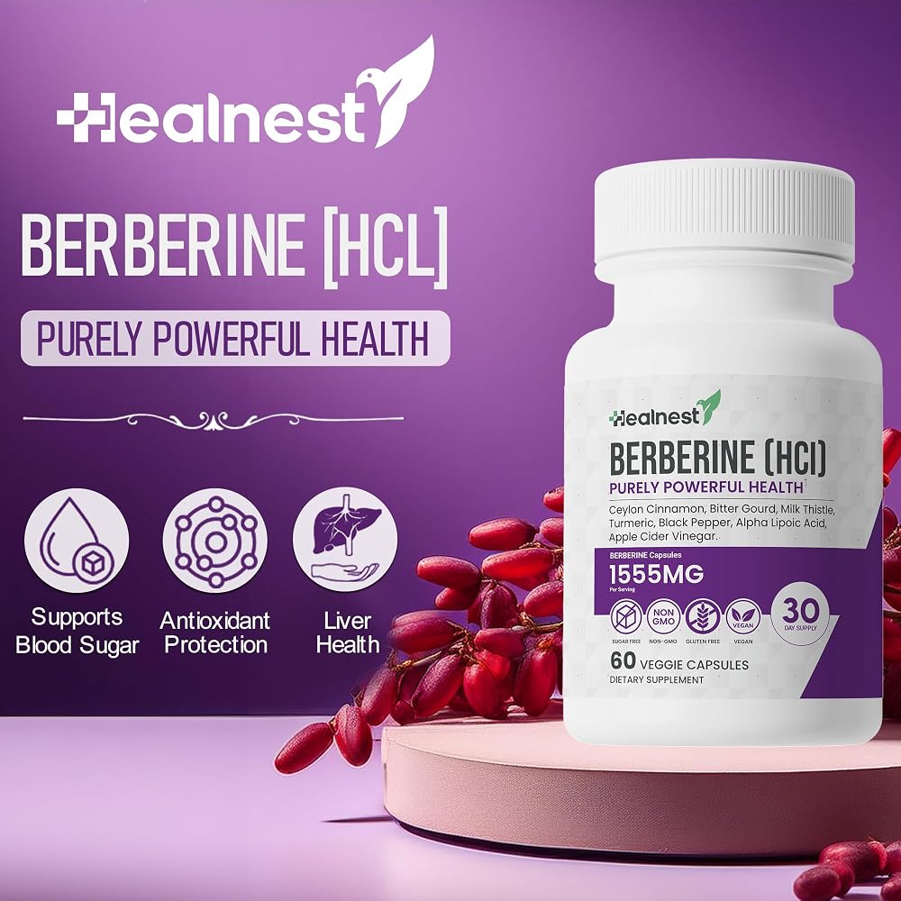 HEALNEST Berberine HCl 500 mg with Cinnamon & Turmeric - 60 Capsules - image 2