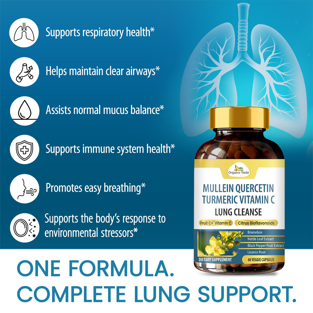 Organic Veda Mullein Quercetin Turmeric Lung Cleanse - 60 Capsules - image 4