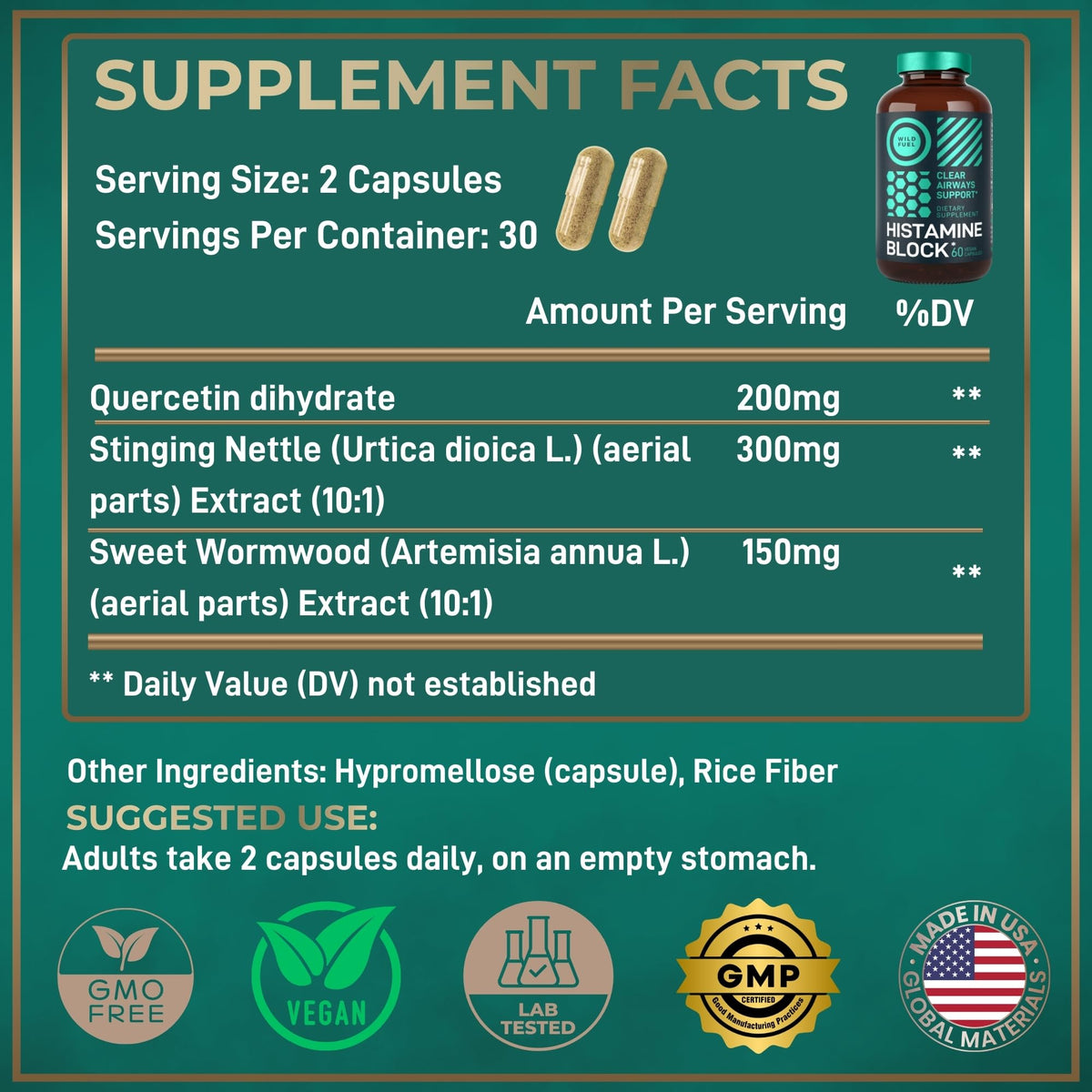 Wild Fuel Histamine Block Quercetin Capsules - 60 Count - image 3
