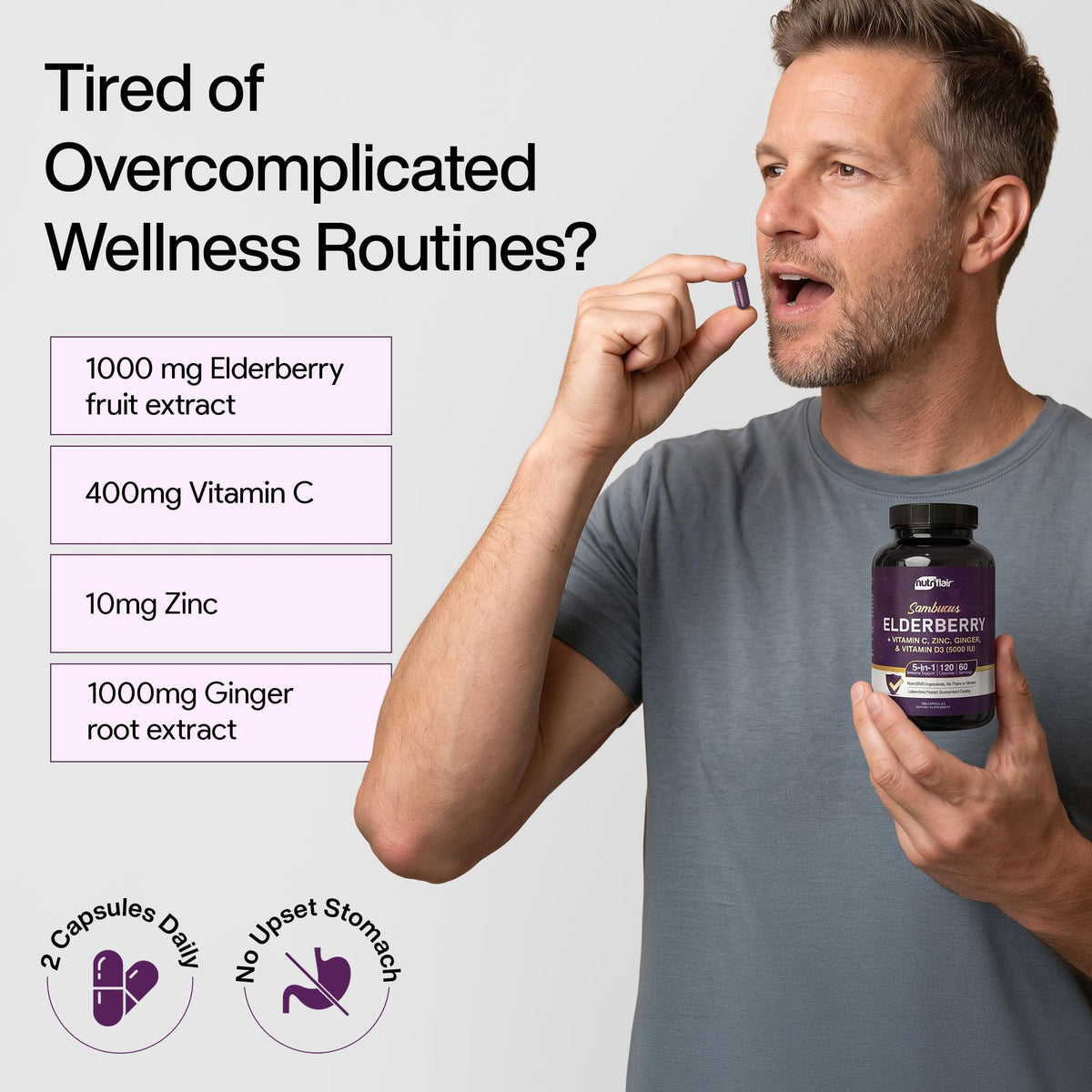 NutriFlair Sambucus Elderberry Capsules Immune Support - 120 Capsules - image 5