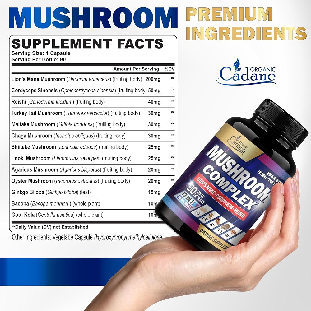 Organic Cadane Mushroom Complex 13-in-1 - 90 Vegetarian Capsules - image 2