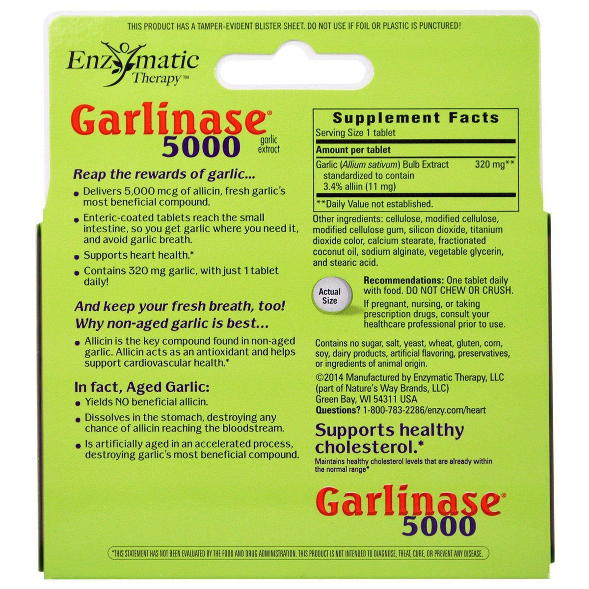 Enzymatic Therapy Garlinase 5000 Garlic Extract - 30 Tablets