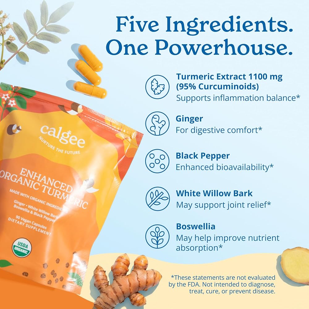 Calgee Organic Turmeric Curcumin Joint Support - 90 Capsules - image 2