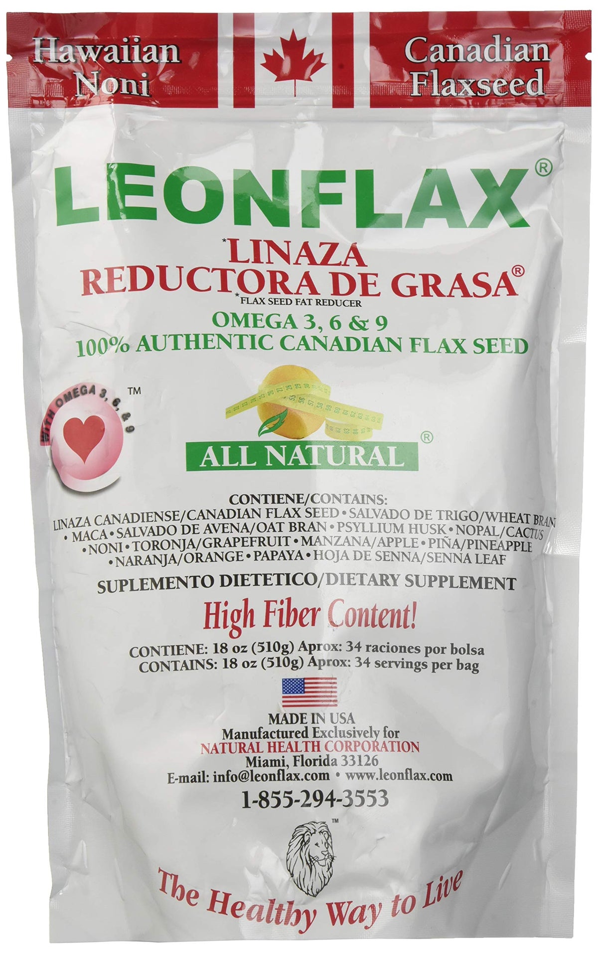 Quilom Leonflax 100% Canadian Flax Seed Powder - 36 Ounces (Pack of 2)
