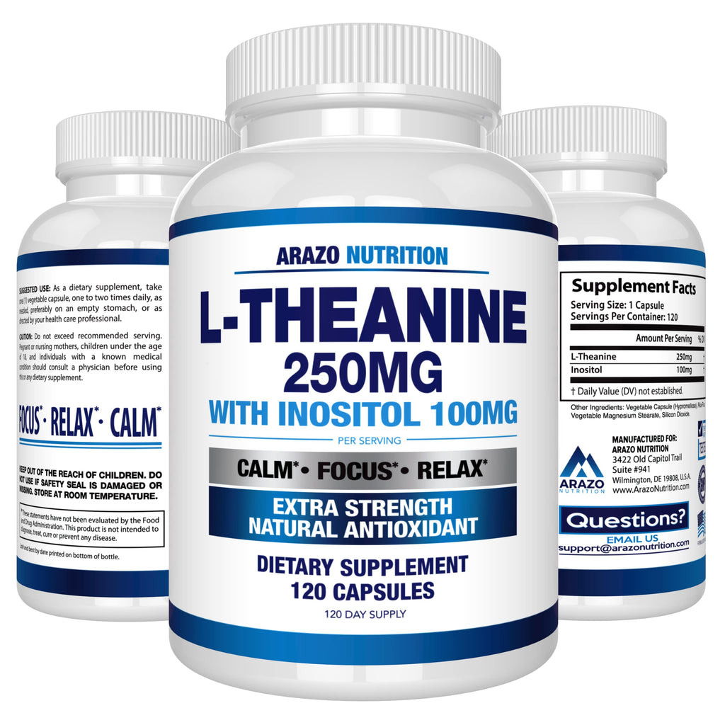 Arazo Nutrition L-Theanine 250mg with Inositol - 120 Vegetarian Capsules - image 7
