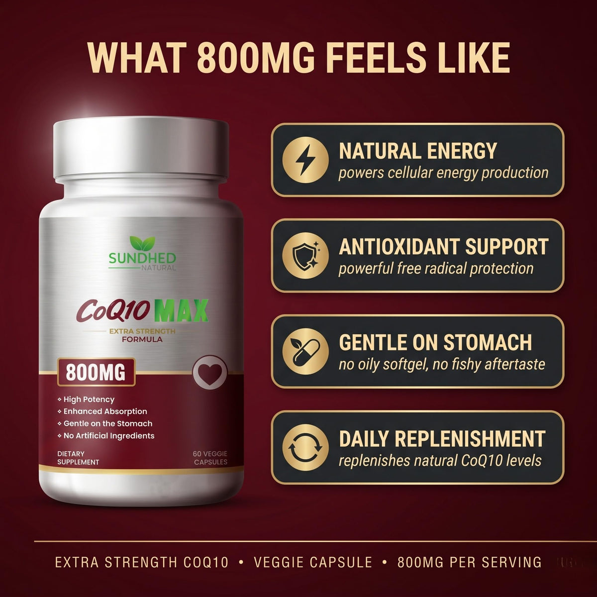 Sundhed Natural CoQ10 800mg Coenzyme Q10 - 60 Vegan Capsules - image 4