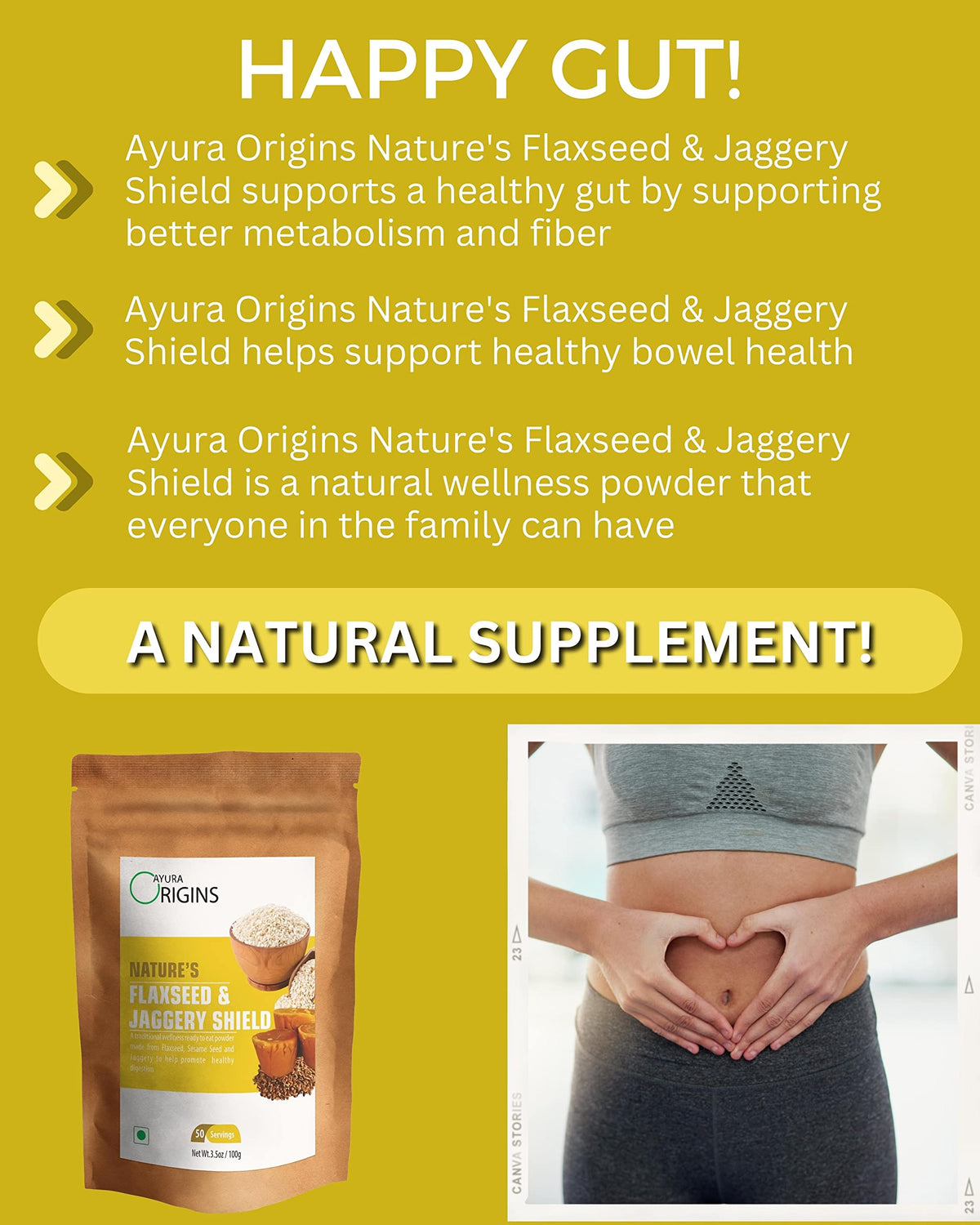 AYURA ORIGINS Nature's Flaxseed & Jaggery Powder - 50 Servings - image 3