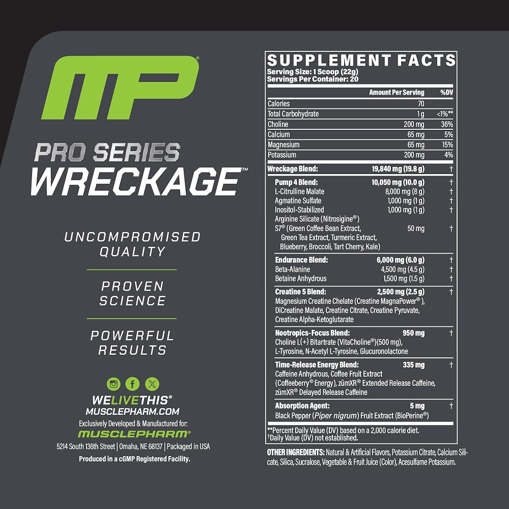 Muscle Pharm Wreckage Pre-Workout Powder Cherry Slush - 20 Servings - image 2
