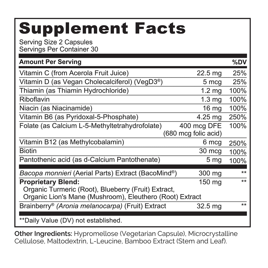 NATURELO Whole Food Brain Supplement for Focus Support - 60 Capsules - image 3