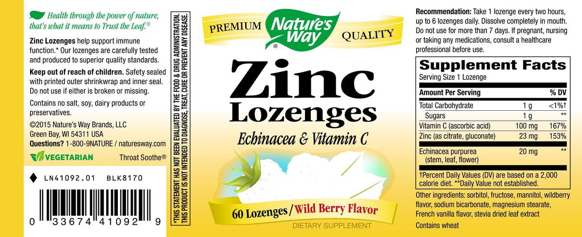 Nature's Way Zinc Lozenges with Echinacea and Vitamin C - 60 Count - image 2
