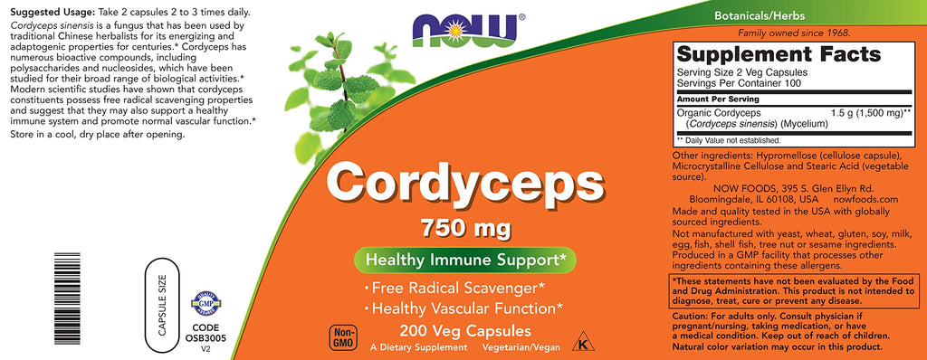 NOW Foods Cordyceps 750mg - 200 Vegetarian Capsules - image 4