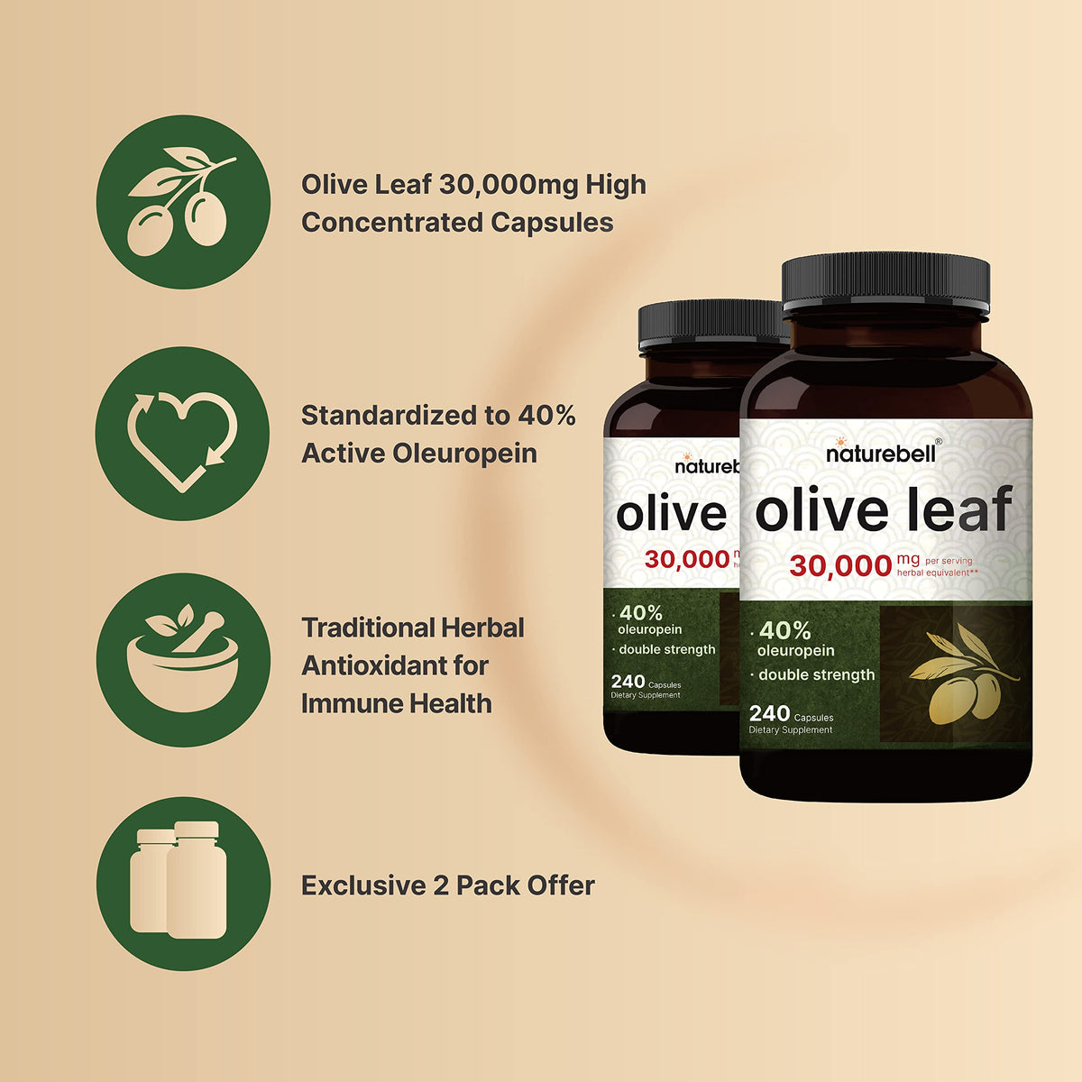 NatureBell Olive Leaf Extract 600mg - 480 Capsules - image 3