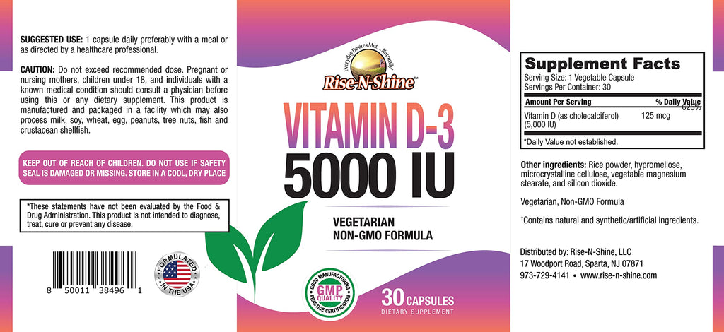 Rise-N-Shine Vitamin D3 5000 IU Immune & Bone Support - 30 Capsules - image 3