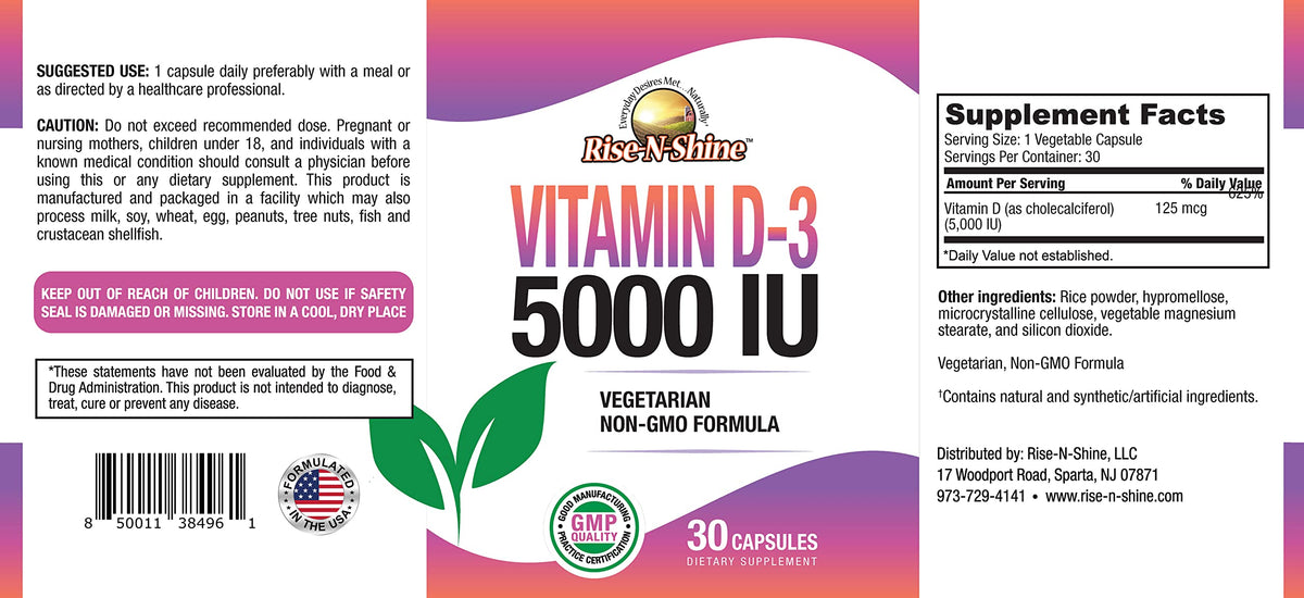 Rise-N-Shine Vitamin D3 5000 IU Immune & Bone Support - 30 Capsules - image 3