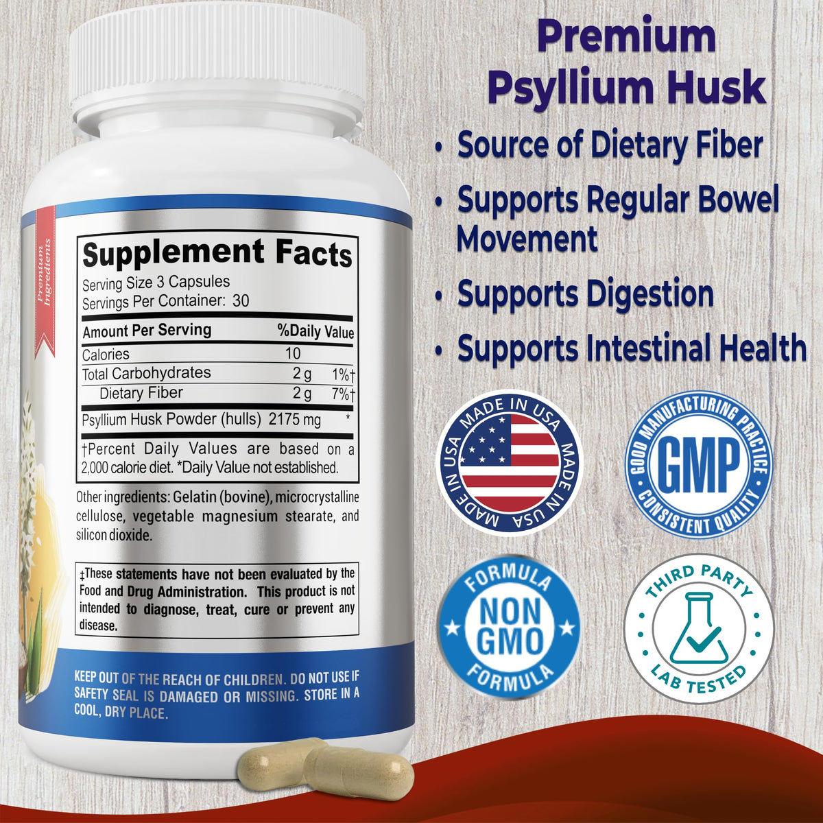 YUMMYVITE Psyllium Husk Dietary Fiber Supplement 2175mg - 90 Capsules - image 2