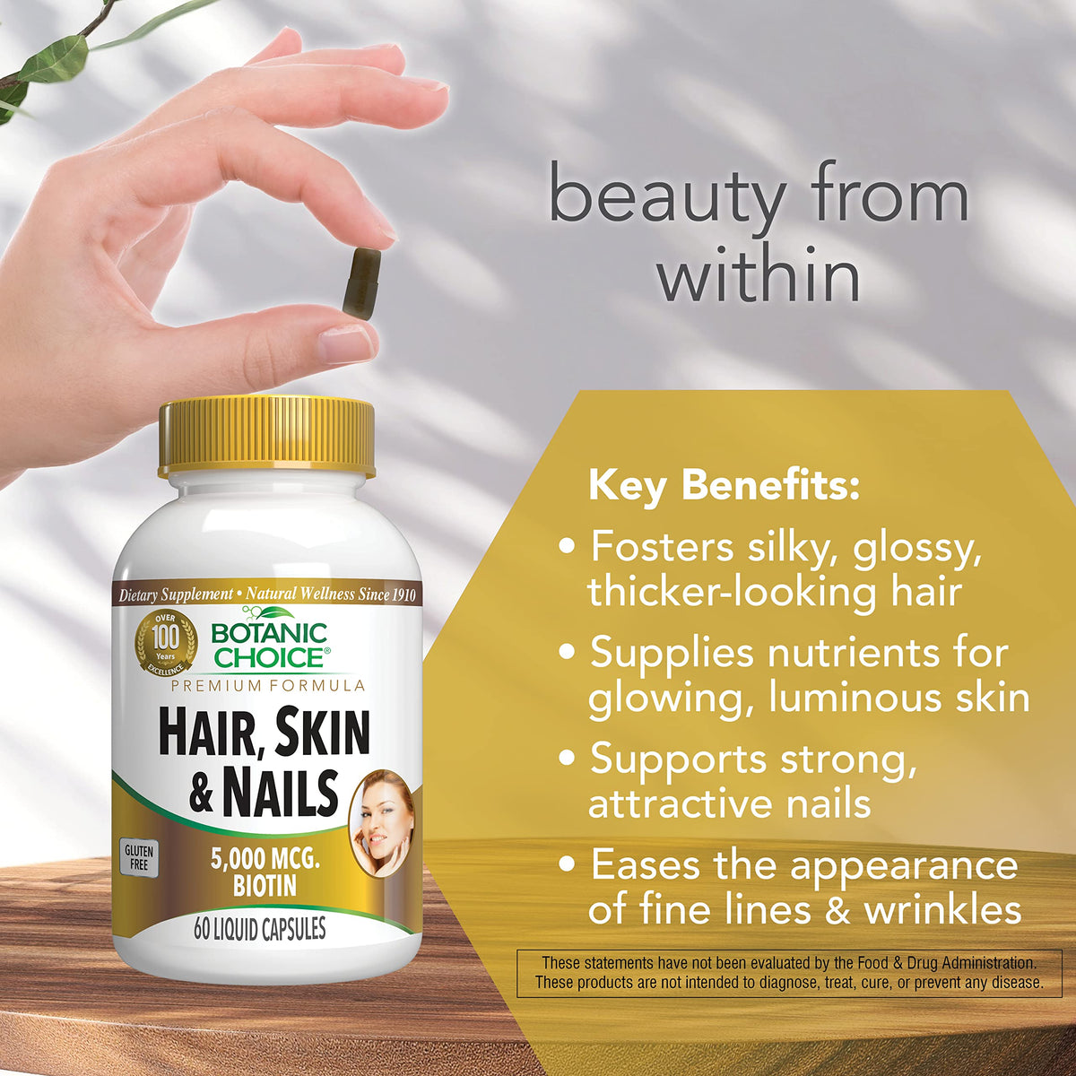 Botanic Choice Hair Skin & Nails Vitamins with Biotin - 60 Capsules - image 4