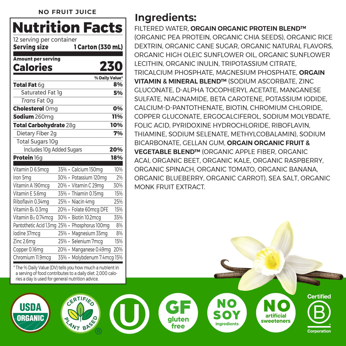 Orgain Organic Vegan Protein Shake Vanilla - 12 Pack - image 2