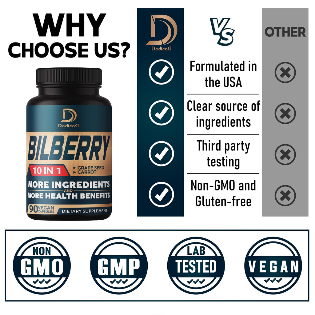 DEDICAD 10in1 Bilberry Extract Eye Supplement - 90 Vegan Capsules - image 5