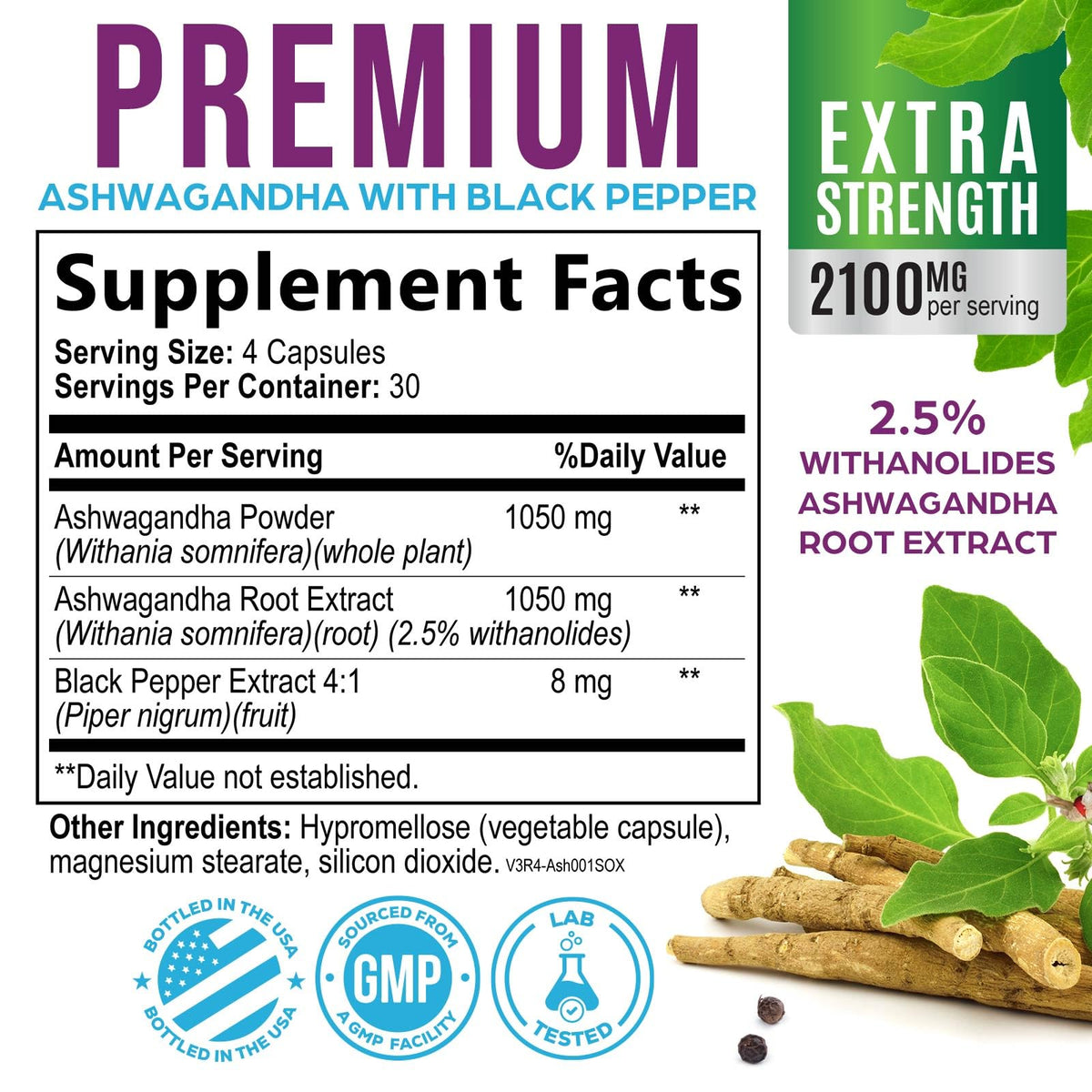 Nature's Strength Ashwagandha Supplements 1100mg - High-Absorption