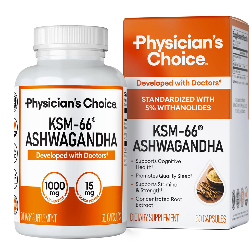 Physician's CHOICE KSM-66 Ashwagandha Root Extract 1000mg - 60 Capsules