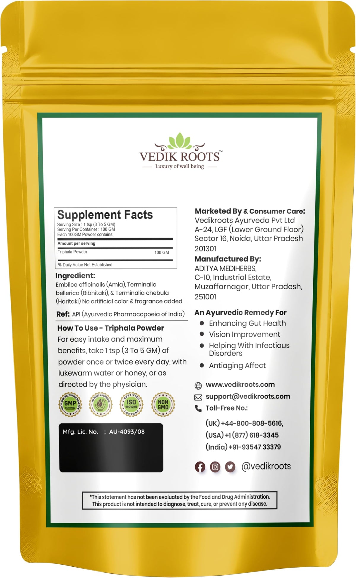 VEDIKROOTS Triphala Powder - 100g - image 2