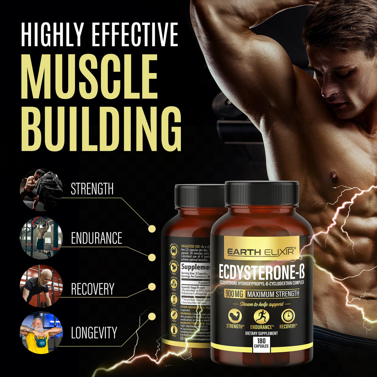 Earth Elixir Ecdysterone 900mg Muscle Building - 180 Capsules - image 4
