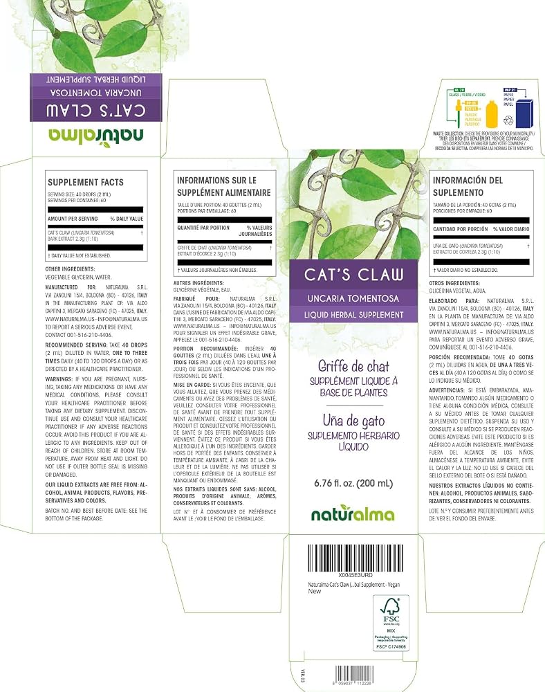 Naturalma Cat's Claw (Uncaria tomentosa) bark Tincture - Liquid