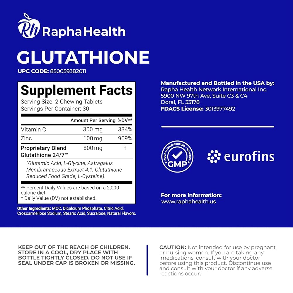 RAPHA HEALTH - Glutathione Enhanced with Vitamin C & Zinc