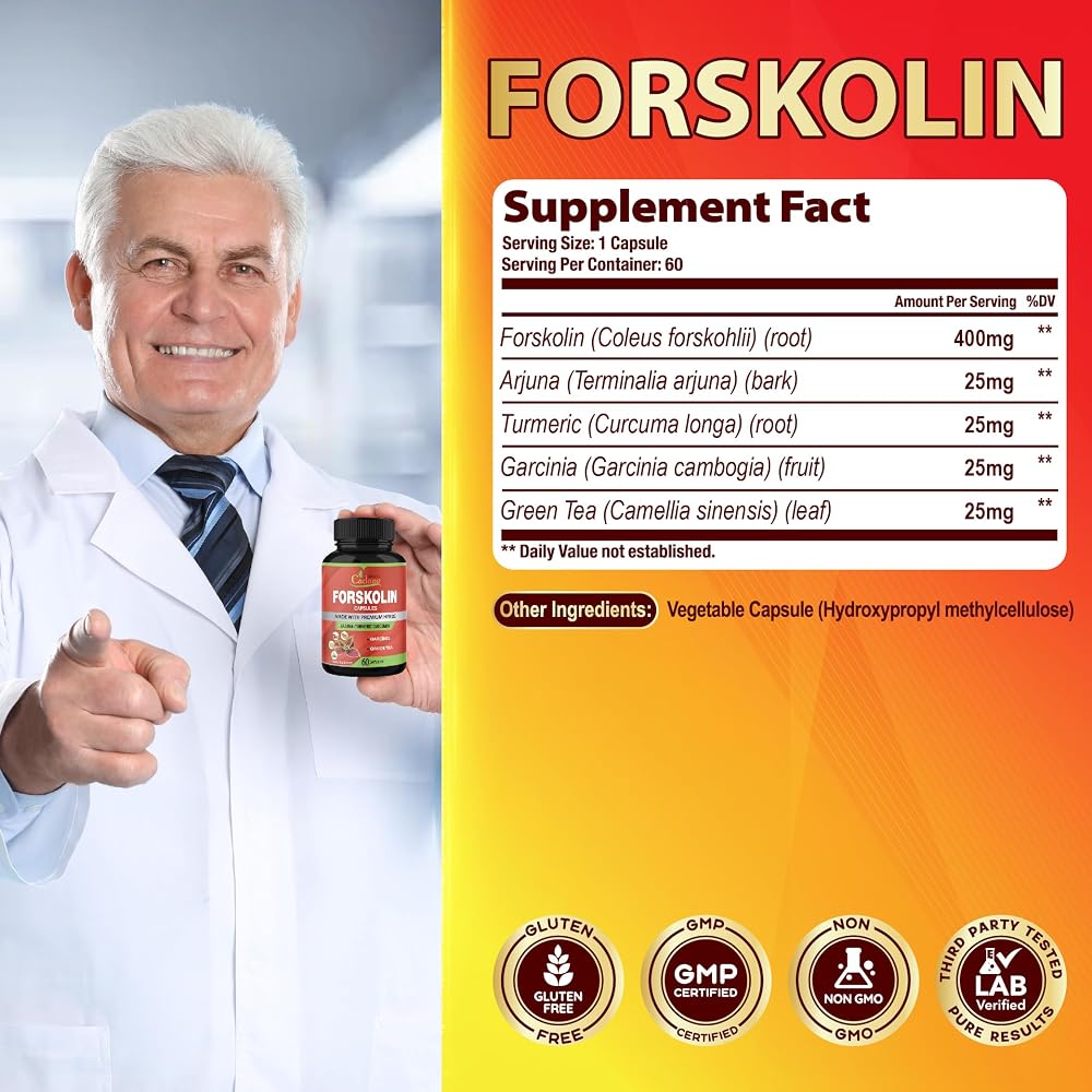 Organic Cadane Forskolin Supplement with Turmeric & Green Tea - 120 Capsules - image 3