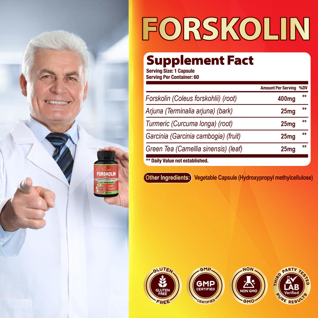 Organic Cadane Forskolin Supplement with Turmeric & Green Tea - 120 Capsules - image 3